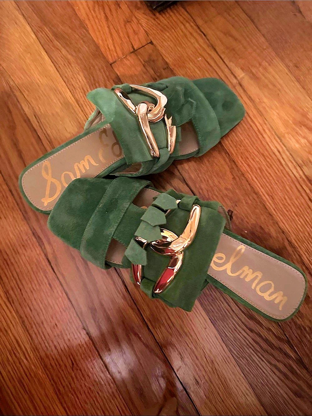 Sam Edelman Darby Slide Block Heel Sandal Green & Gold